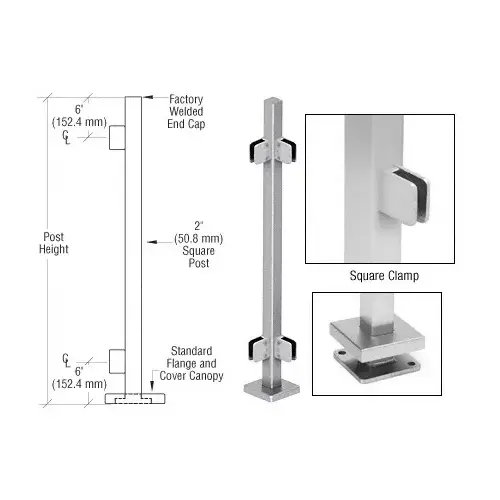 Brushed Stainless 36" Steel Square Glass Clamp 90 Degree Corner Square Post Railing Kit Brushed Stainless 36" Steel Square Glass Clamp 90 Degree Corner Square Post Railing Kit