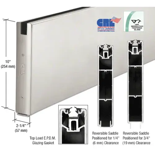 Brushed Stainless 10" x 120" Length Square Sidelite Rail for 5/8" or 3/4" Glass 120" Stock Length Brushed Stainless 10" x 120" Length Square Sidelite Rail for 5/8" or 3/4" Glass 120" Stock Length