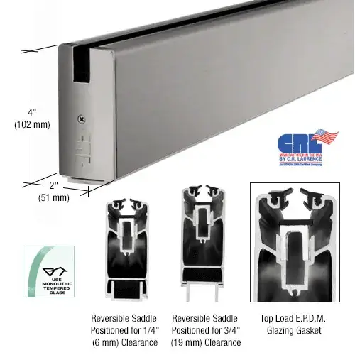 Brushed Stainless 4" x 120" Length Square Sidelite Rail 120" Stock Length Brushed Stainless 4" x 120" Length Square Sidelite Rail 120" Stock Length