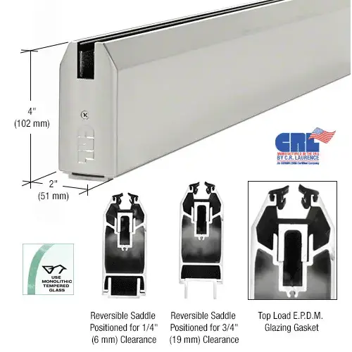 Satin Anodized 4" x 240" Length Tapered Sidelite Rail 240" Stock Length Satin Anodized 4" x 240" Length Tapered Sidelite Rail 240" Stock Length