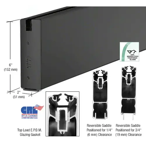 Black Powder Coat 6" x 120" Length Square Sidelite Rail