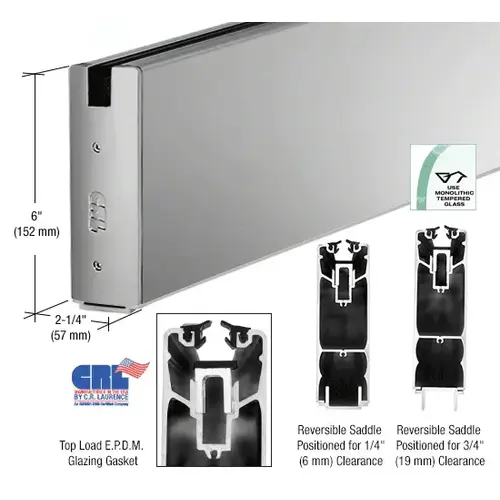 Satin Anodized 6" Square Sidelite Rails for 3/4" Glass 120" Length Satin Anodized 6" Square Sidelite Rails for 3/4" Glass 120" Length
