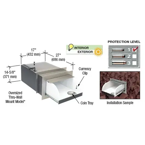 Oversize Capacity Thru-Wall Transaction Drawer Brushed Stainless Steel