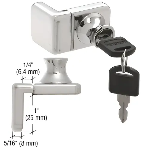 Chrome UV Glass Door Lock For Inset Doors, 1/4" Glazing Thickness, 1-1/8" Height, 1" Width, Chrome Finish Chrome UV Glass Door Lock For Inset Doors, 1/4" Glazing Thickness, 1-1/8" Height, 1" Width, Chrome Finish