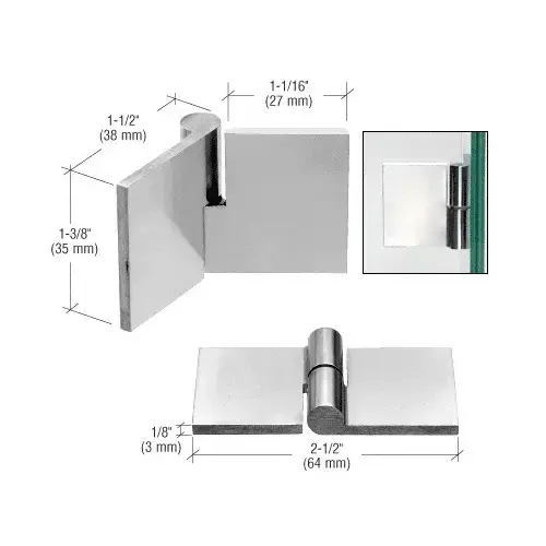 Polished Stainless Left Hand UV Bond Glass-to-Glass Hinge