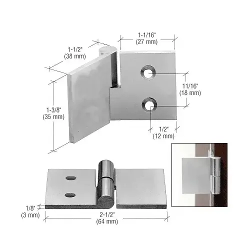 Polished Stainless UV Bond Left Hand Glass-to-Wood Hinge
