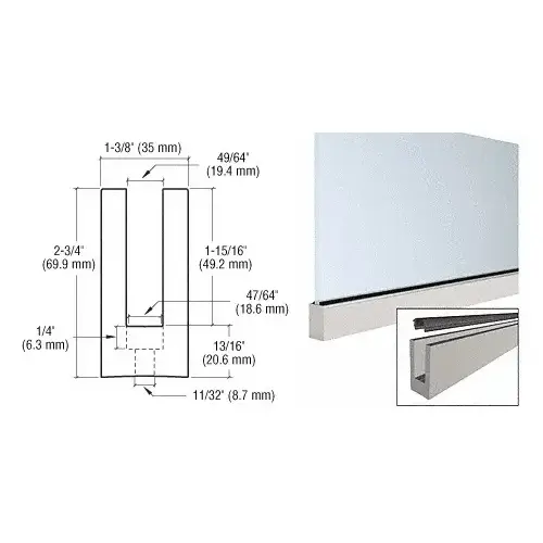 Mill Aluminum 120" Small Profile Windscreen Base Shoe for 3/8" or 1/2" Glass - With Drilled Holes