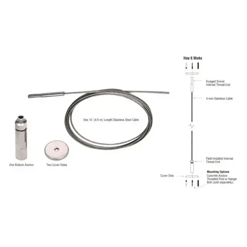Floor-to-Ceiling Cable Kit for 3/8" to 1/2" Glass Polished Nickel Floor-to-Ceiling Cable Kit for 3/8" to 1/2" Glass Polished Nickel