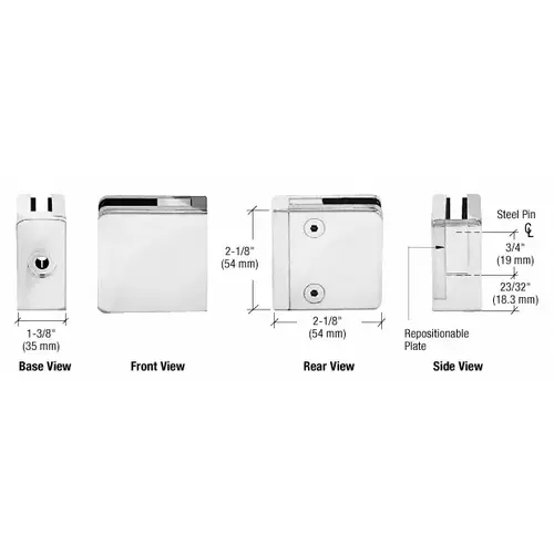 Chrome Z-Series Square Type Flat Base Zinc Clamp for 3/8" and 1/2" Glass with Repositionable Plate Chrome Z-Series Square Type Flat Base Zinc Clamp for 3/8" and 1/2" Glass with Repositionable Plate