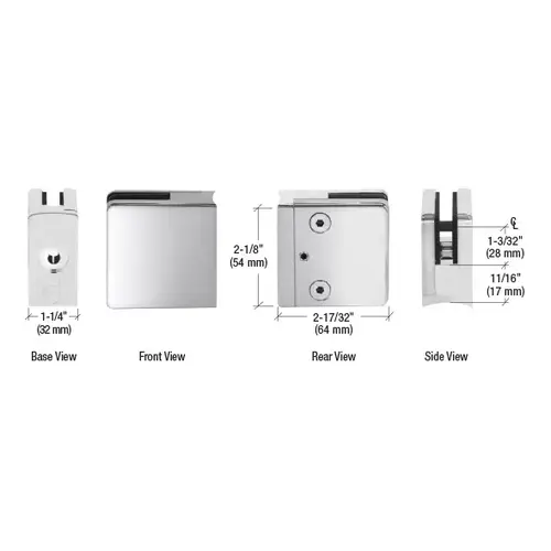 316 Polished Stainless Radius Base Clamp for 1/2" and 9/16" Glass