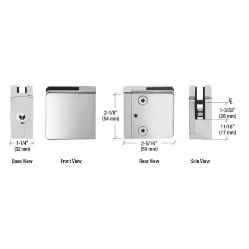 316 Polished Stainless Flat Base Clamp for 1/2" and 9/16" Glass