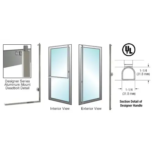 Brushed Stainless Right Hand Revers Aluminum Door Mount Keyed Access "F" Top D-Shape Handle