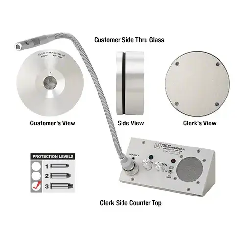 Counter Top Thru Glass Two Way Electronic Communicator Bullet Proof Type Satin Anodized