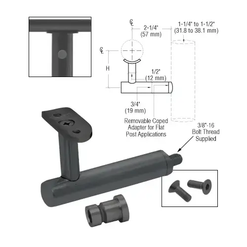 Matte Black Short Arm Malibu Series Post Mounted Hand Rail Bracket Matte Black Short Arm Malibu Series Post Mounted Hand Rail Bracket
