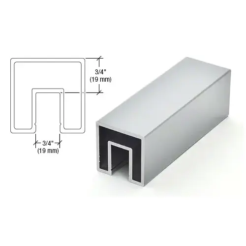 Mill Aluminum 2" Square Premium Cap Rail for 1/2" or 5/8" Glass - 240" Long