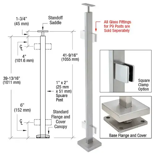 Brushed Stainless 42" P9 Series 180 Degree Center Post Railing Kit Brushed Stainless 42" P9 Series 180 Degree Center Post Railing Kit