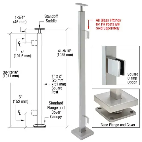 Brushed Stainless 42" P9 Series End Post Railing Kit