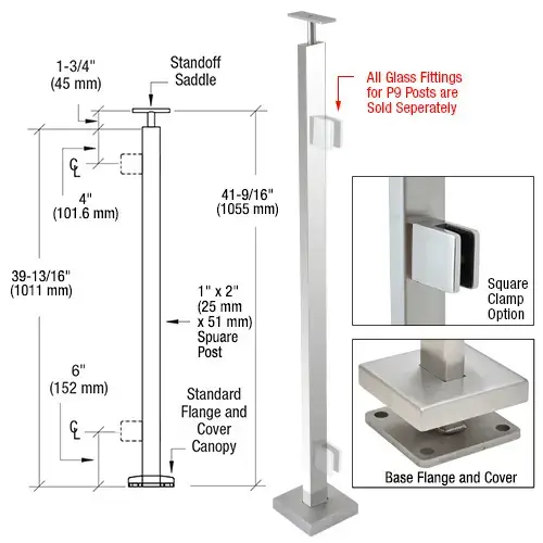 Polished Stainless 42" P9 Series End Post Railing Kit Polished Stainless 42" P9 Series End Post Railing Kit