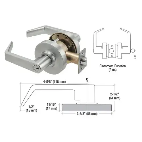 Brushed Chrome Grade 1 Classroom Lever Locksets - 7-Pin SFIC