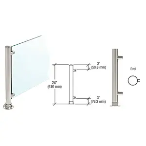 CRL PP58EBS Brushed Stainless 24" High 1" Round Slimline Series Straight Front Counter/Partition End Post
