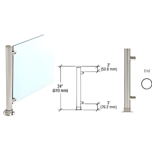 CRL PP58EBS Brushed Stainless 24" High 1" Round Slimline Series Straight Front Counter/Partition End Post Brushed Stainless 24" High 1" Round Slimline Series Straight Front Counter/Partition End Post