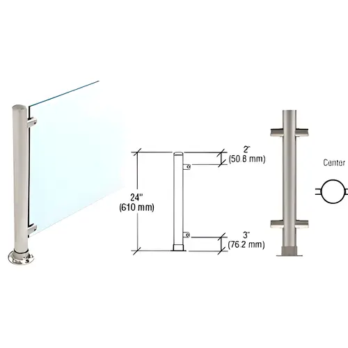 Brushed Stainless 24" High 1" Round Slimline Series Straight Front Counter/Partition Center Post
