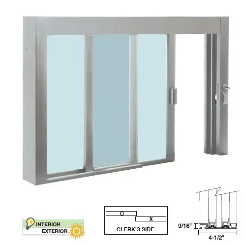 Clear Anodized Standard Size Self-Closing Deluxe Service Window Glazed with Half-Track Clear Anodized Standard Size Self-Closing Deluxe Service Window Glazed with Half-Track