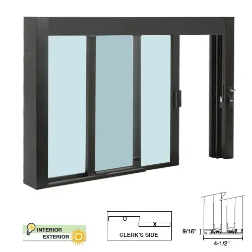 Standard Size Self-Closing Deluxe Service Window Glazed with Half-Track Black Bronze Anodized Standard Size Self-Closing Deluxe Service Window Glazed with Half-Track Black Bronze Anodized