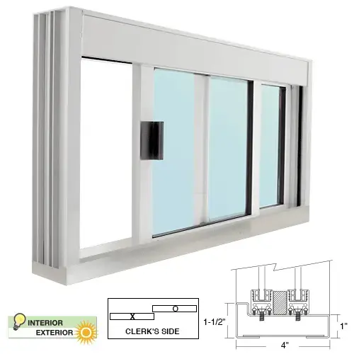 Standard Size Manual DW Deluxe Service Window Glazed with S.S.Step-Sill Satin Anodized