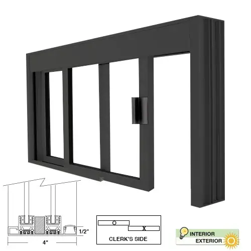 Standard Size Manual DW Deluxe Service Window Unglazed with Half-Track Black Bronze Anodized