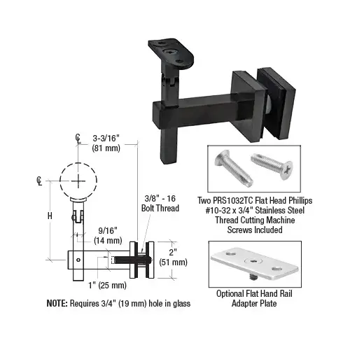 Matte Black Huntington Series Glass Mounted Hand Rail Bracket Matte Black Huntington Series Glass Mounted Hand Rail Bracket