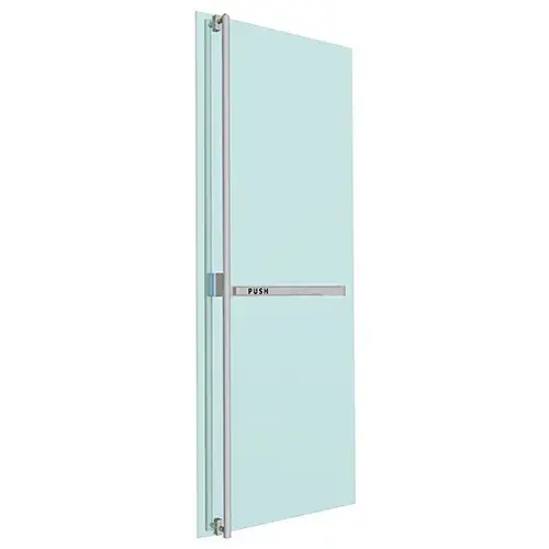 Brushed Stainless Left Hand Reverse Glass Mount Keyed Access "F" Exterior, Top Securing Panic Handle