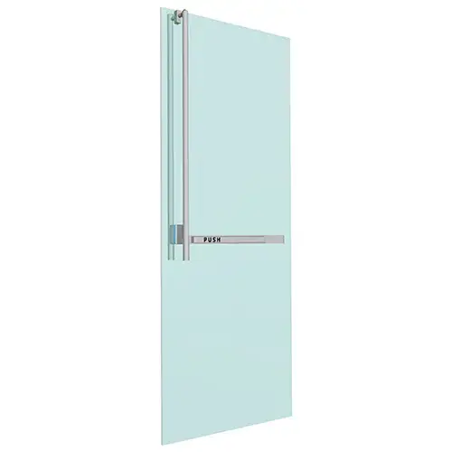 Brushed Stainless Left Hand Reverse Glass Mount Keyed Access "JS" Exterior, Top Securing Panic Handle