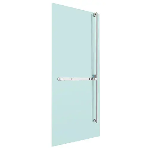 Polished Stainless Right Hand Reverse Glass Mount Keyed Access "FS" Exterior, Top Securing Panic Handle