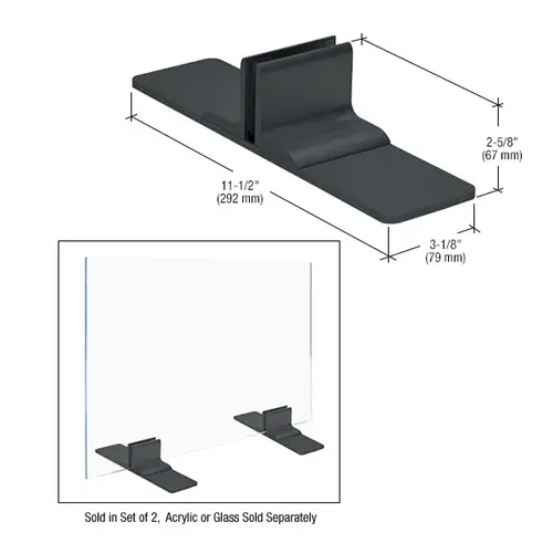 Black Anodized Aluminum Base for 1/4" (6 mm) to 3/8" (10 mm) Acrylic or Glass Pair
