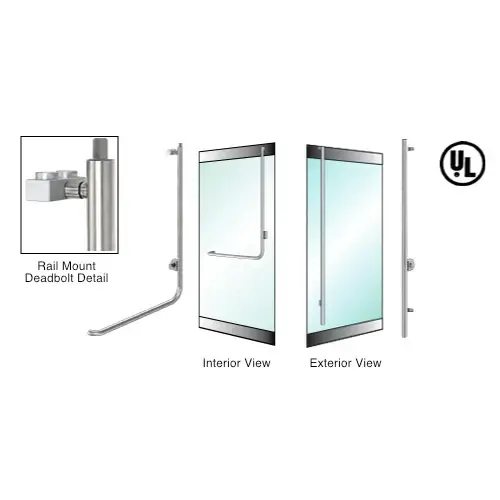 Brushed Stainless Right Hand Reverse Rail Mount Keyed Cylinder/Thumbturn "FS" Exterior Top Secured Deadbolt For 3/4" Glass
