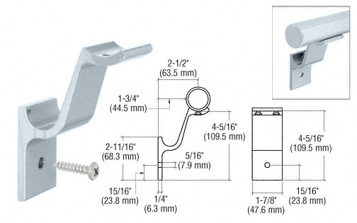 CRL ARHB1M Mill Quick Connect Aluminum Hand Rail Bracket for 1-1/2" Diameter Tubing