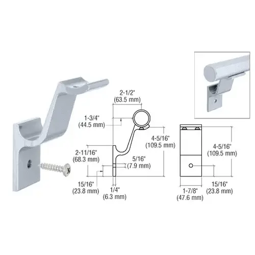 Clear Anodized Quick Connect Aluminum Hand Rail Bracket for 1-1/2" Diameter Tubing