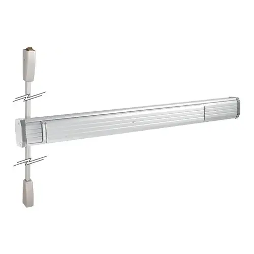 Push Pad Surface Vertical Rod Panic Exit Device 48" Compatible Door Width Satin Aluminum Finish Push Pad Surface Vertical Rod Panic Exit Device 48" Compatible Door Width Satin Aluminum Finish