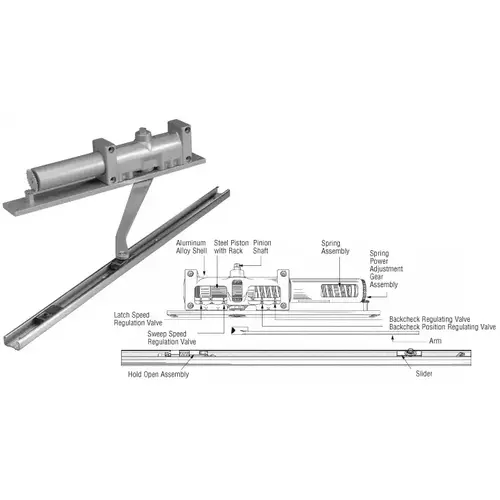 Aluminum 7900 Series Hold Open Right Hand Interior Door Closer