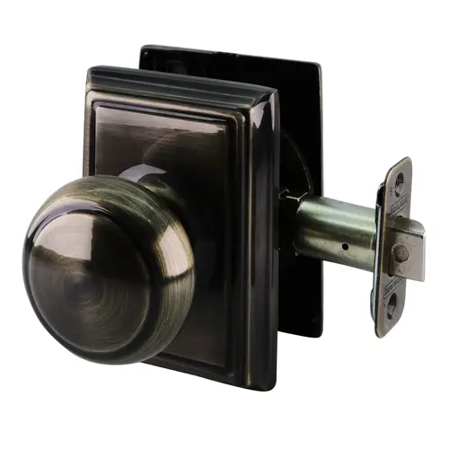 Andover Knob with Addison Rose Passage Lock with 16080 Latch and 10027 Strike Antique Brass Finish