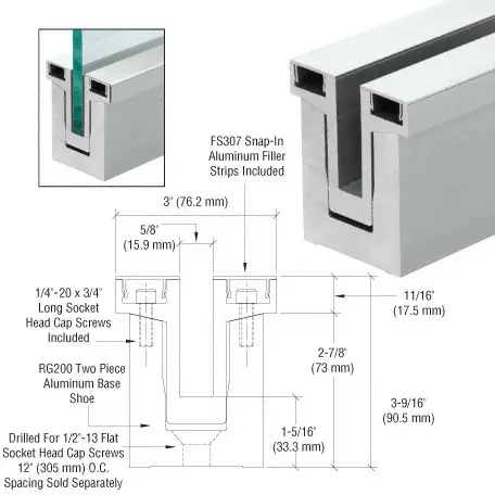 CRL Blumcraft RG200 Series Satin Anodized Two Piece Base Shoe RG200SA CRL Blumcraft RG200 Series Satin Anodized Two Piece Base Shoe RG200SA