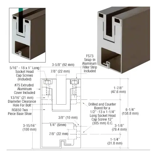Dark Bronze Anodized RG650 Series Two Piece Fascia Mount Base Shoe Dark Bronze Anodized RG650 Series Two Piece Fascia Mount Base Shoe