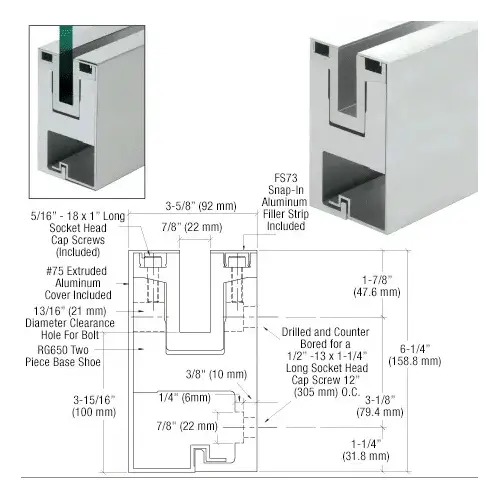 Satin Anodized RG650 Series Two Piece Fascia Mount Base Shoe Satin Anodized RG650 Series Two Piece Fascia Mount Base Shoe