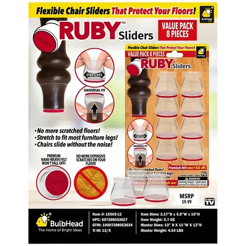 Chair Slider, Rubber, Clear - pack of 192