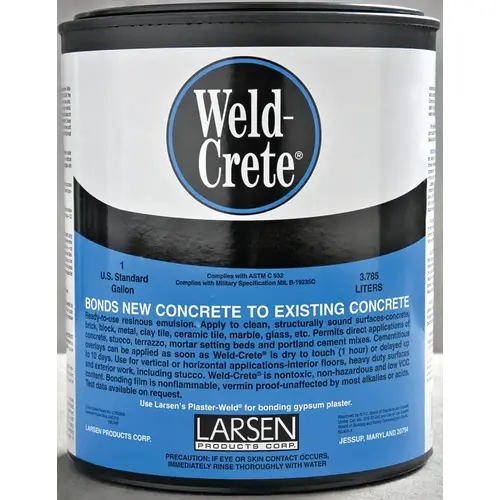 Weld-Crete Bonding Agent, Liquid, Low to Slight Acetic, Blue, 1 gal Pail