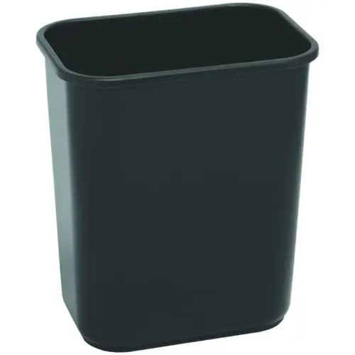Waste Basket, 28.125 qt Capacity, Plastic, Black, 15 in H