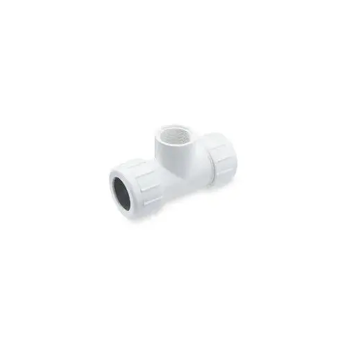 CRT-0750-T Pipe Tee, 1/2 x 3/4 in, Compression x FNPT, PVC, White, SCH 40 Schedule, 150 psi Pressure