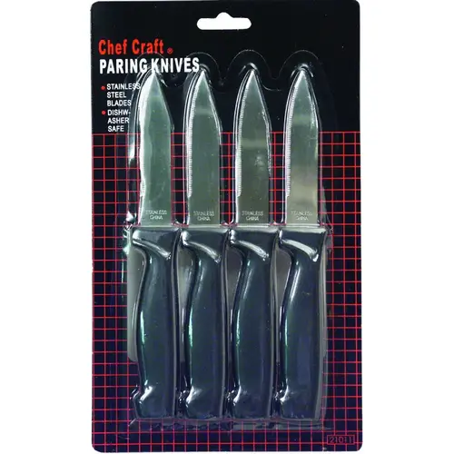 Paring Knife Set, Stainless Steel Blade, White Handle