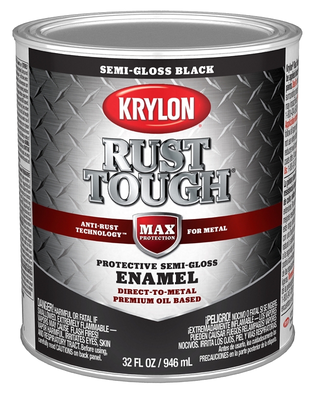 KRYLON K09709008 Rust Tough Oil-Based Semi-Gloss Rust Control Enamel, Black, 1 Qt.